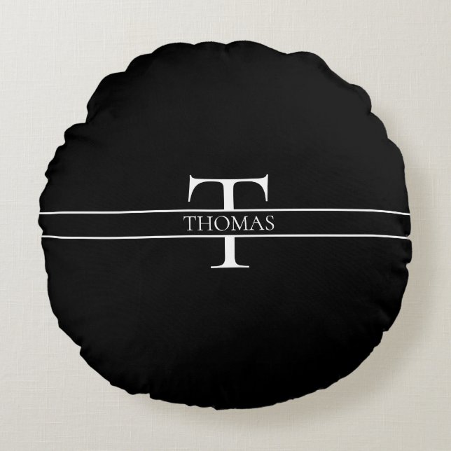 Eleganter Personalisierter Mit Monogramm Individue Rundes Kissen (Vorderseite)