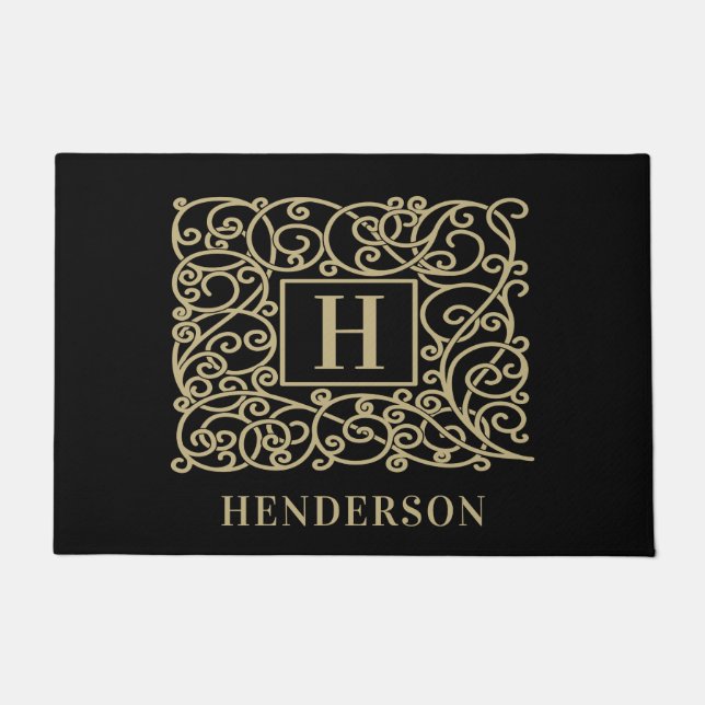 Eleganter Personalisierter Monogramm-Familienname  Fußmatte (Vorderseite)