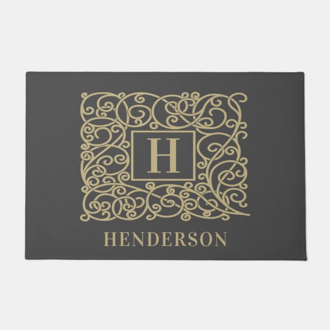 Eleganter Personalisierter Monogramm-Familienname Fußmatte (Vorderseite)