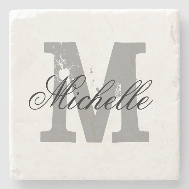 Eleganter personalisierter Monogramm-Untersetzer Steinuntersetzer (Vorderseite)