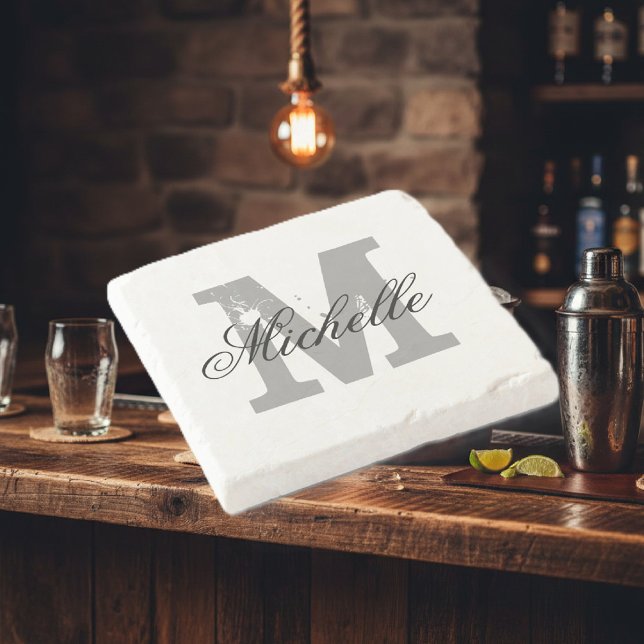 Eleganter personalisierter Monogramm-Untersetzer Steinuntersetzer (Monogrammed stone coaster)