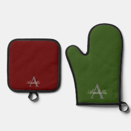 Eleganter Personalisierter Monogrammname Ofenhandschuh & Topflappen-Set