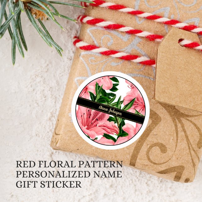 Eleganter Personalisierter Name der Roten Flora Runder Aufkleber (Von Creator hochgeladen)