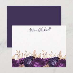 Eleganter Personalisierter Name der violetten Blum Mitteilungskarte
