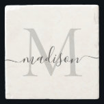 Eleganter Personalisierter Name für Monogramm-Skri Steinuntersetzer<br><div class="desc">Eleganter Personalisierter Monogramm-Skriptname Stilvoller Stone-Untersetzer</div>