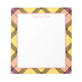Eleganter Personalisierter Name Gelb Rosa Tartan R Notizblock