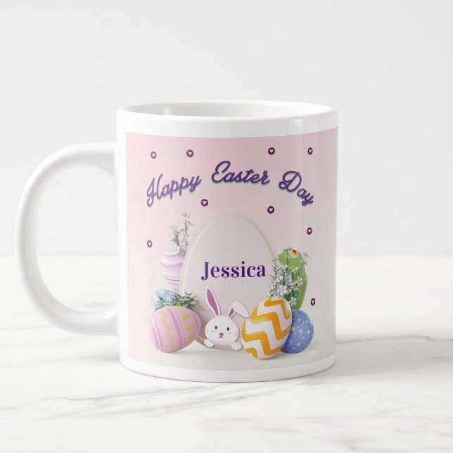 Eleganter Personalisierter Name glücklicher Ostert Jumbo-Tasse (Links)