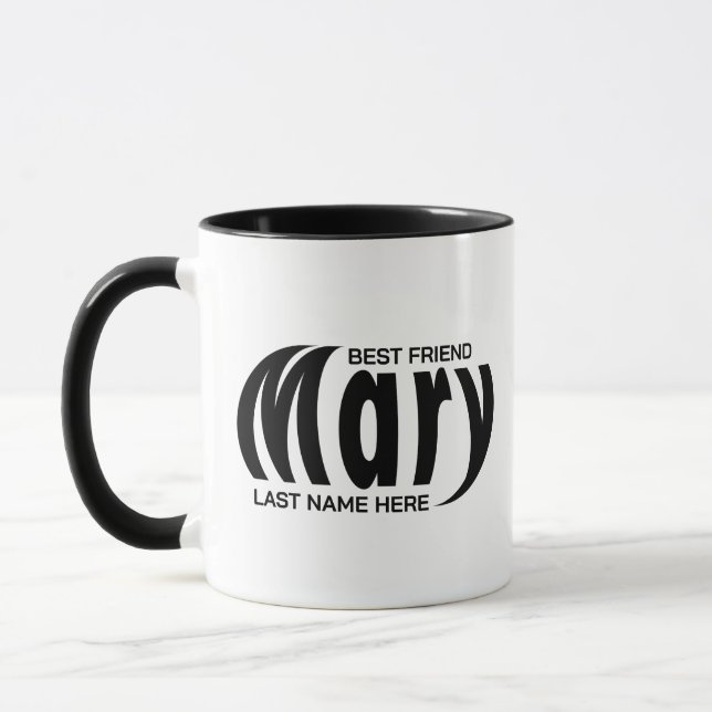 Eleganter Personalisierter Name "Mary", schwarz un Tasse (Links)