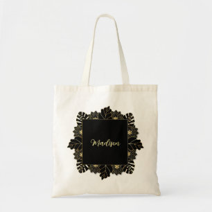 Eleganter Personalisierter Name Schwarz und Gold Tragetasche
