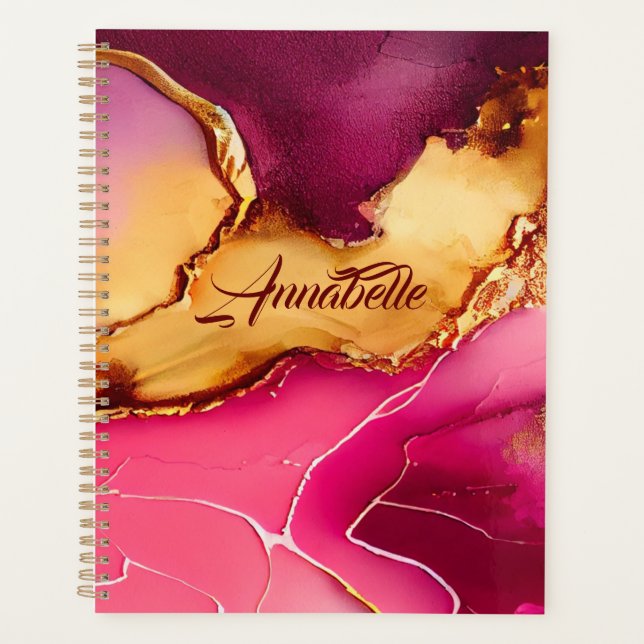 Eleganter Personalisierter Planer Rosa- und Goldma (Vorderseite)