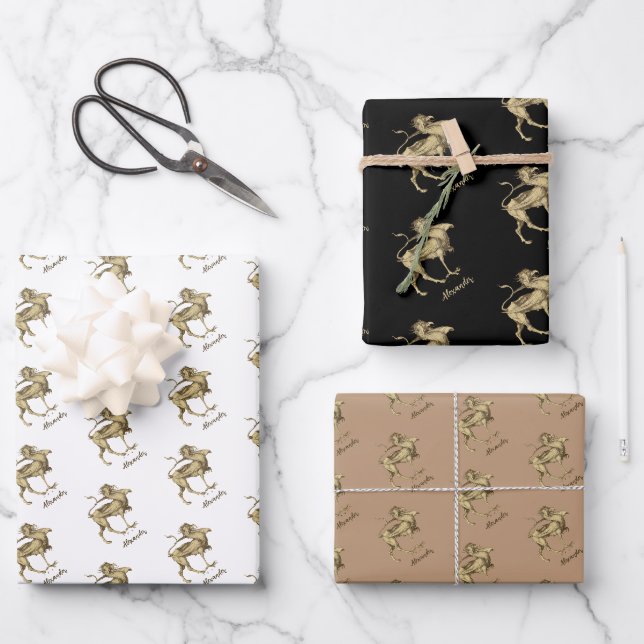 Eleganter Personalisierter Renaissance Gothic Grif Geschenkpapier Set (Vorderseite)