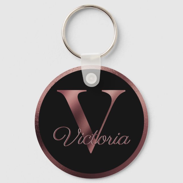Eleganter Personalisierter Rose Gold Monogram Lett Schlüsselanhänger (Vorderseite)