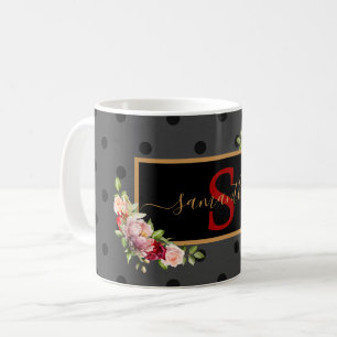 Eleganter personalisierter schwarzer Punkte- und R Kaffeetasse