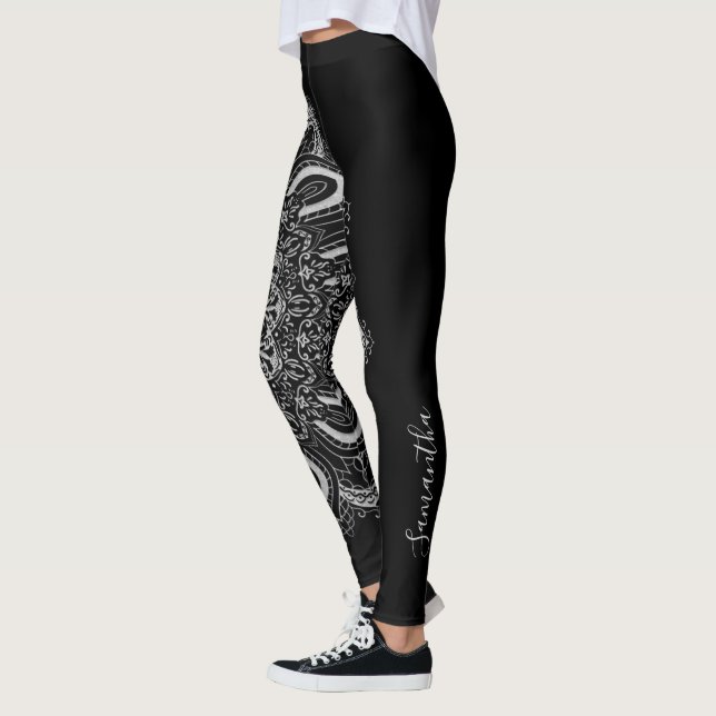 Eleganter Personalisierter Silberschwarz Leggings (Links)