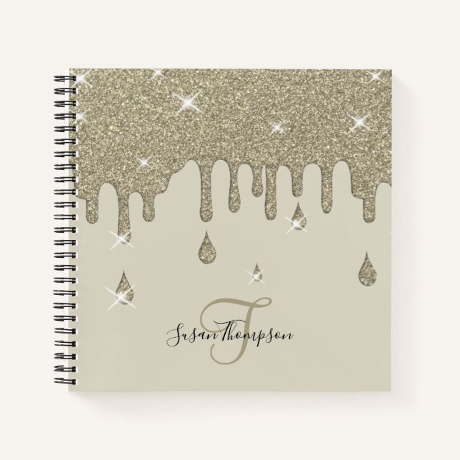 Eleganter Personalisierter Silver Tropfen Glitzer  Notizbuch (Vorderseite)