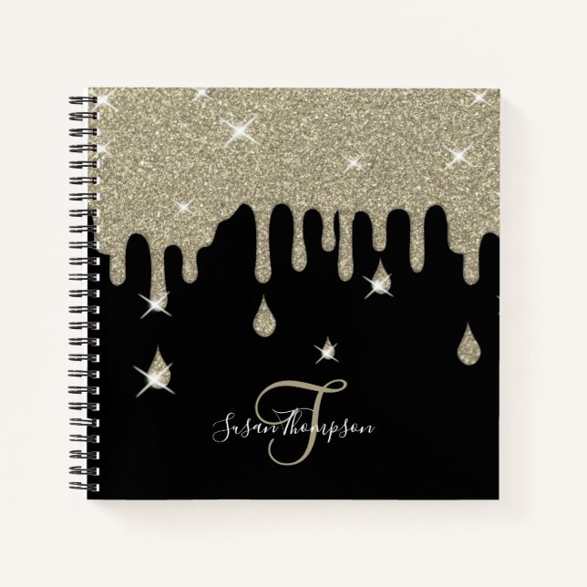 Eleganter Personalisierter Silver Tropfen Glitzer  Notizbuch (Vorderseite)