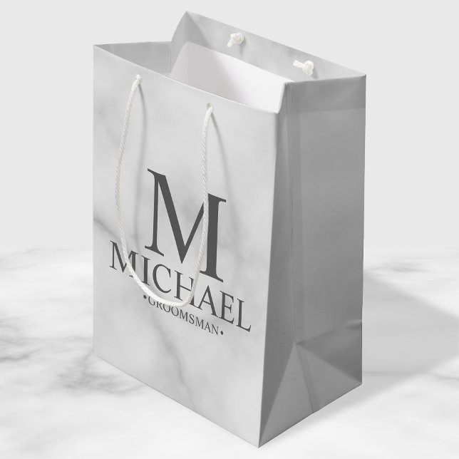 Eleganter Personalisierter Trauzeuge aus weißem Ma Mittlere Geschenktüte (Von Creator hochgeladen)
