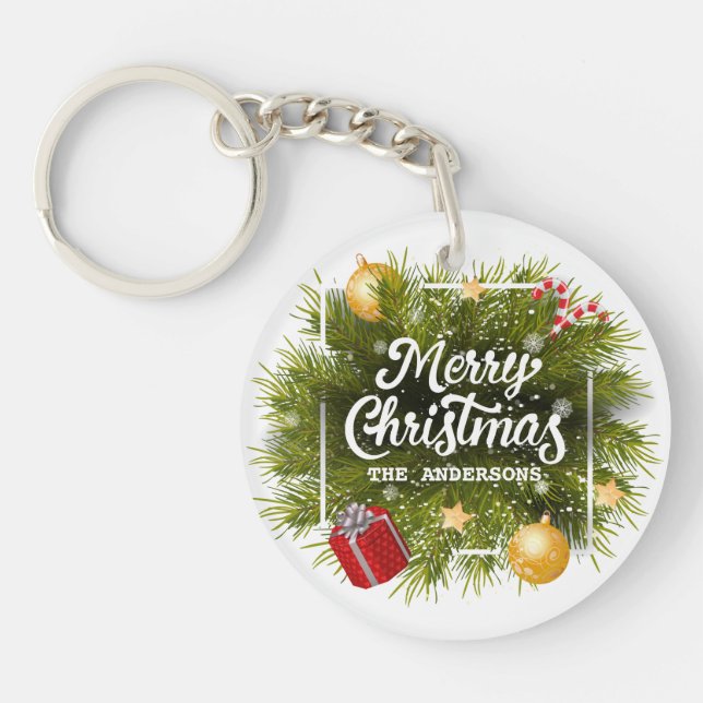 Eleganter Personalisierter Weihnachtsbaum Schlüsse Schlüsselanhänger (Vorderseite)