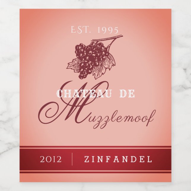Eleganter Personalisierter Zinfandel-Farbton Weinetikett (Einzelnes Label)