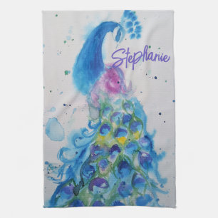 Eleganter Pfau-Aquarell Damen Pastellfarben Geschirrtuch