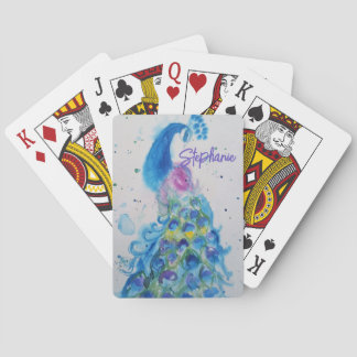 Eleganter Pfau-Aquarell Damen Pastellfarben Spielkarten