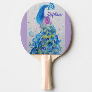 Eleganter Pfau-Aquarell Damen Pastellfarben Tischtennis Schläger