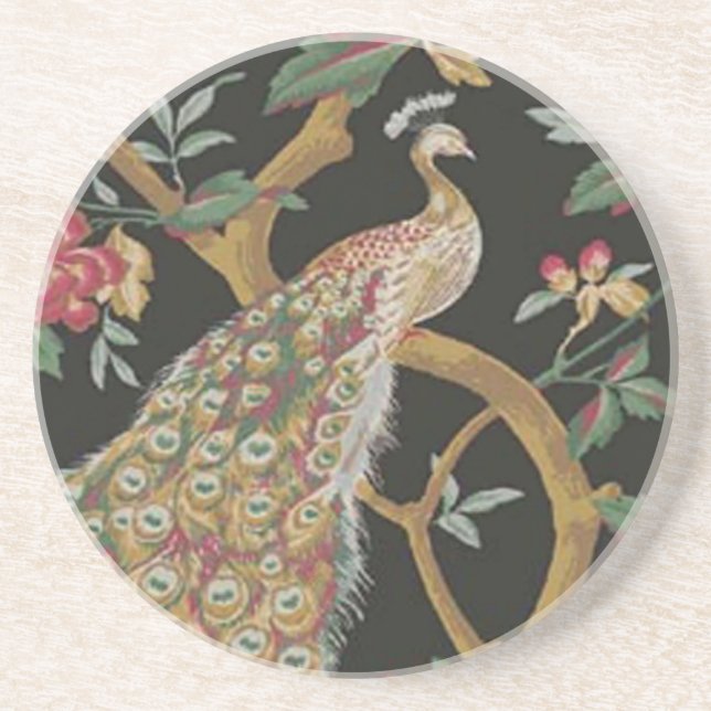 Eleganter Pfau auf dem Schwarzen Untersetzer (Vorne)