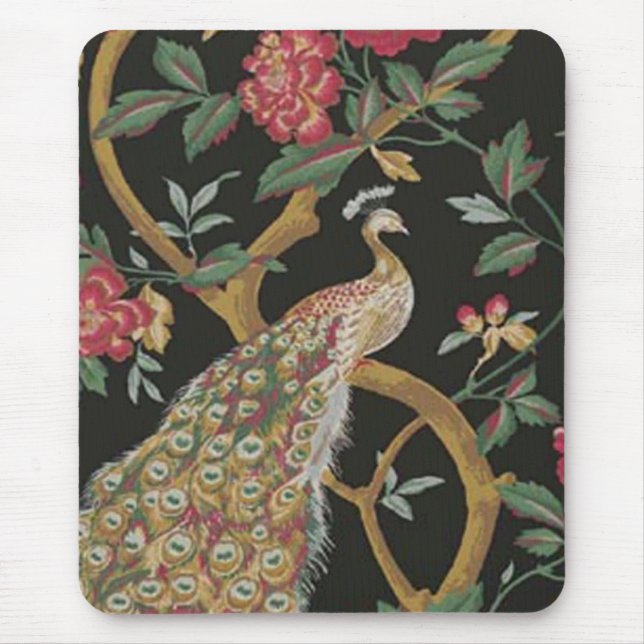Eleganter Pfau auf der Pad der Schwarzen Maus Mousepad (Vorne)