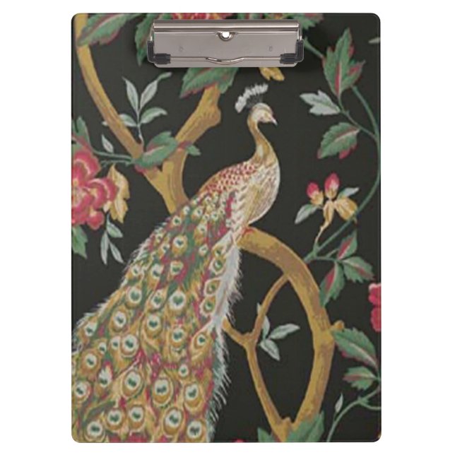 Eleganter Pfau auf der schwarzen Zwischenablage Klemmbrett (Vorderseite)
