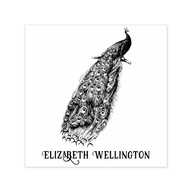 Eleganter Pfau auf einem Zweignamen Permastempel (Design)