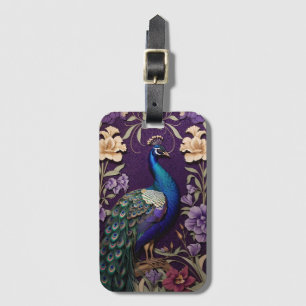 Eleganter Pfau Auf Lila William Morris Inspiriert Gepäckanhänger