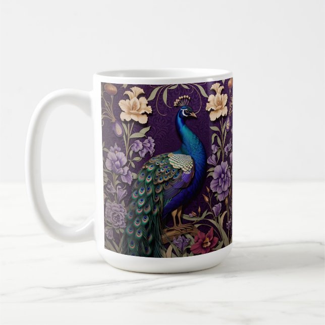 Eleganter Pfau Auf Lila William Morris Inspiriert Kaffeetasse (Links)