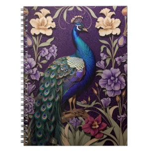 Eleganter Pfau Auf Lila William Morris Inspiriert Notizblock