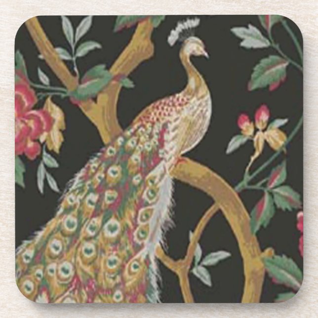Eleganter Pfau auf schwarzen Untersetzer (Vorderseite)