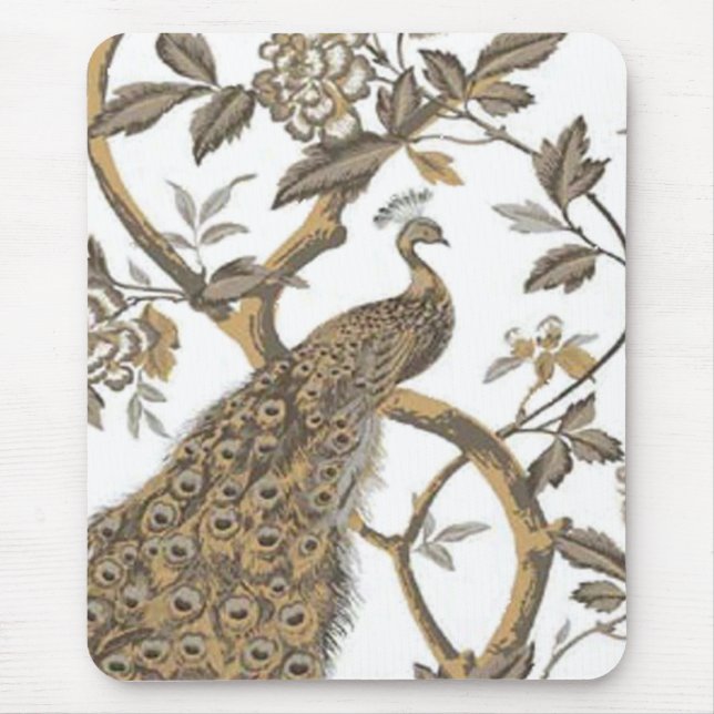 Eleganter Pfau auf weißer Mouse Pad Mousepad (Vorne)