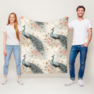 Eleganter Pfau Floral Vintage (2) Fleecedecke
