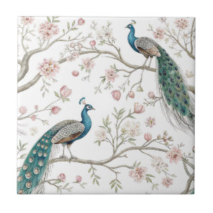 Eleganter Pfau Floral Vintage (2) Fliese
