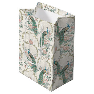 Eleganter Pfau Floral Vintage (3) Mittlere Geschenktüte