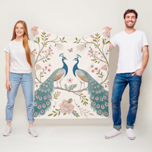 Eleganter Pfau Floral Vintage (5) Fleecedecke