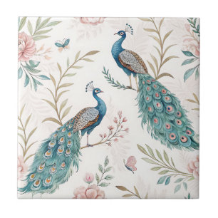 Eleganter Pfau Floral Vintage (5) Fliese