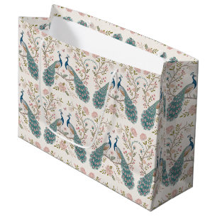 Eleganter Pfau Floral Vintage (5) Große Geschenktüte