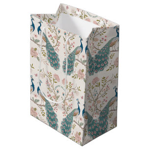 Eleganter Pfau Floral Vintage (6) Mittlere Geschenktüte