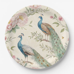 Eleganter Pfau Floral Vintage (9) Pappteller