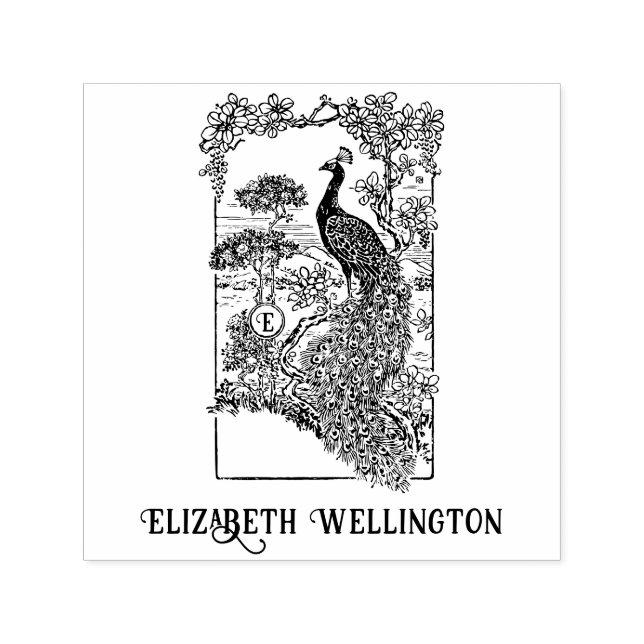 Eleganter Pfau im Garten Initial Permastempel (Design)