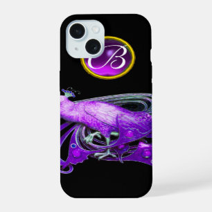 ELEGANTER PFau IN LILA, AMETHYST-MONOGRAMM iPhone 15 Hülle