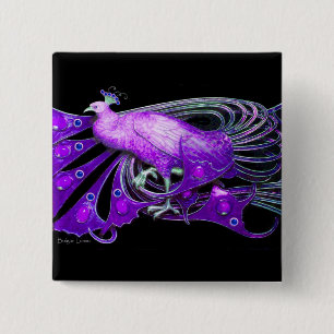 ELEGANTER PFau IN LILA VIOLETT, SCHWARZ Button