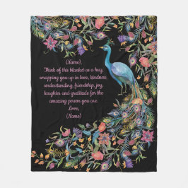 Eleganter Pfau mit Blume als Schwanz und Nachricht Fleecedecke