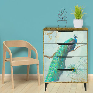 Eleganter Pfau n Feathers Blue Gold Decoupage Seidenpapier