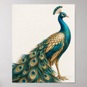 Eleganter Pfau Poster in Türkis und Gold