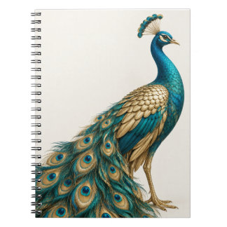 Eleganter Pfau Poster in Türkis und Gold Notizblock